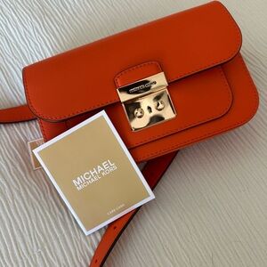 Michael Kors Orange Leather Belt Bag with Gold-Tone Lock “Sloan Editor”